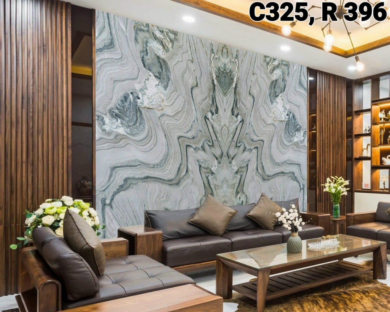 Tranh đá tự nhiên ốp tường vách kệ tivi6